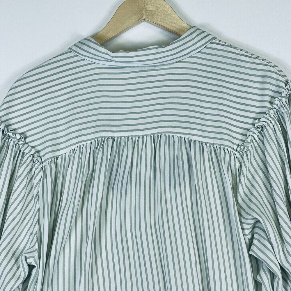 Cruel Denim Green Stripe Roses Rayon Western Long Sleeve Shirt Top Womens Medium - Picture 5 of 6
